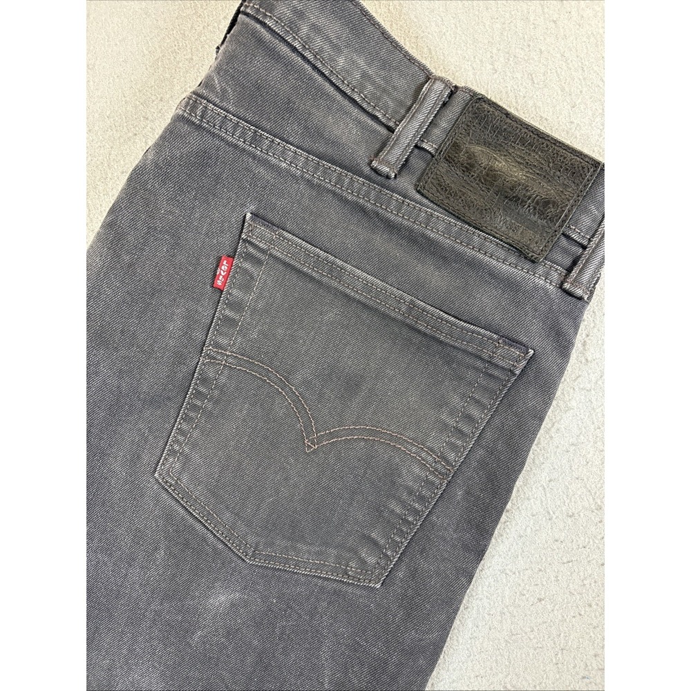 Levi's 513 Slim Straight Jeans Men 38x30 Charcoal Denim Stretch Leather‎  Label